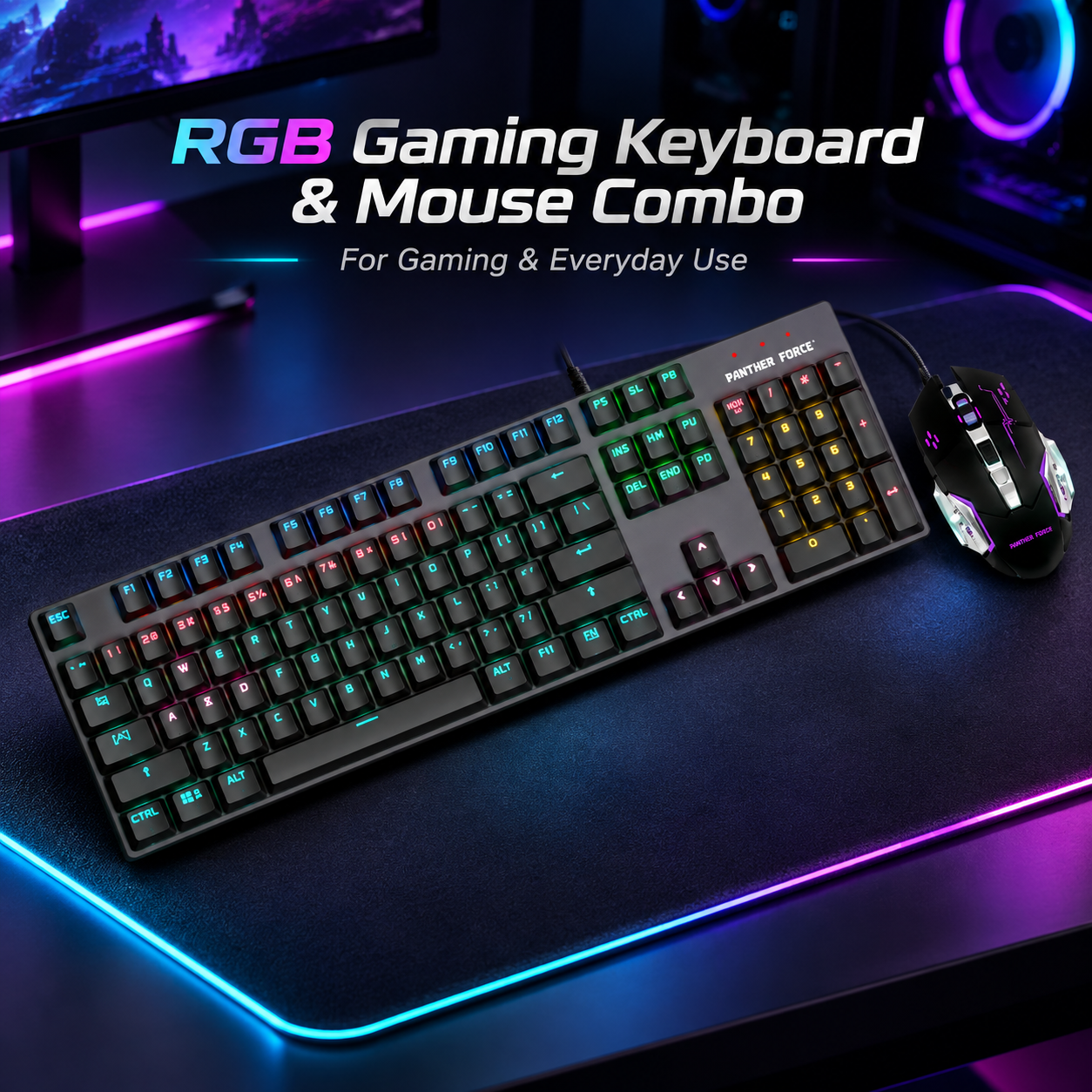 Panther Force RGB Gaming Keyboard and Mouse Combo For Gaming & Everyday Use Grey 1 Panther Force RGB Gaming Keyboard and Mouse Combo For Gaming & Everyday Use Grey