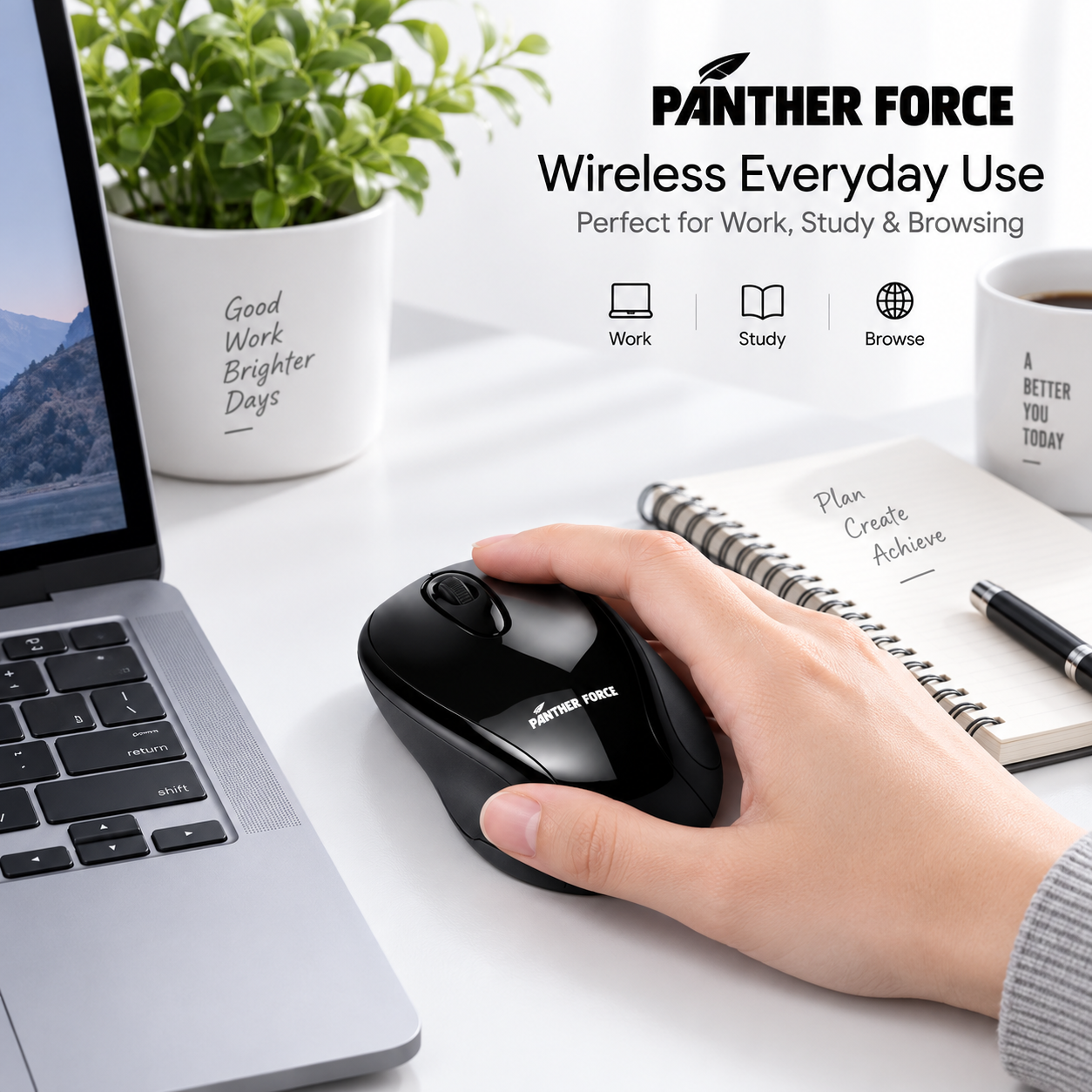 Panther Force 2.4G Wireless Mouse For Laptop PC Office Use Glossy Black 2 Panther Force 2.4G Wireless Mouse For Laptop PC Office Use Glossy Black - Image 2