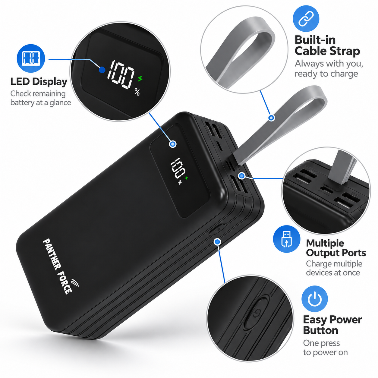 Panther Force PF222 50000mAh Fast Charging Power Bank USB-C LED Display Black UK 3 Panther Force PF222 50000mAh Fast Charging Power Bank USB-C LED Display Black UK - Image 3