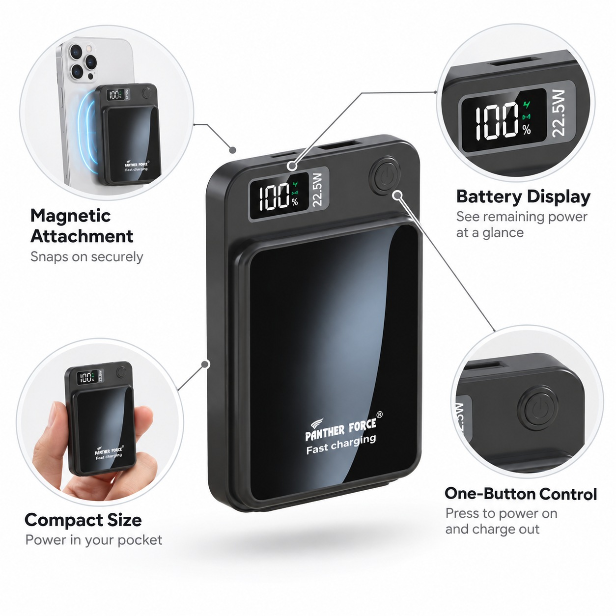 Panther Force 22.5W Magnetic Power Bank Wireless Fast Charger Digital Display UK 5 Panther Force 22.5W Magnetic Power Bank Wireless Fast Charger Digital Display UK - Image 5