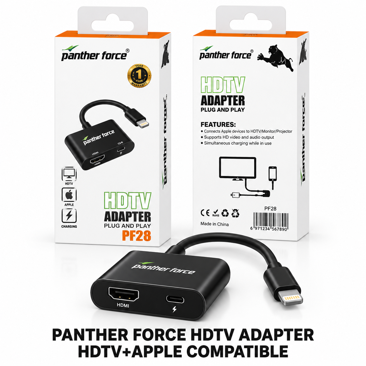 PANTHER FORCE HDTV Adapter for Apple iPhone & iPad, Plug and Play Lightning to HDMI Cable with Charging Port 1 PANTHER FORCE HDTV Adapter for Apple iPhone & iPad, Plug and Play Lightning to HDMI Cable with Charging Port