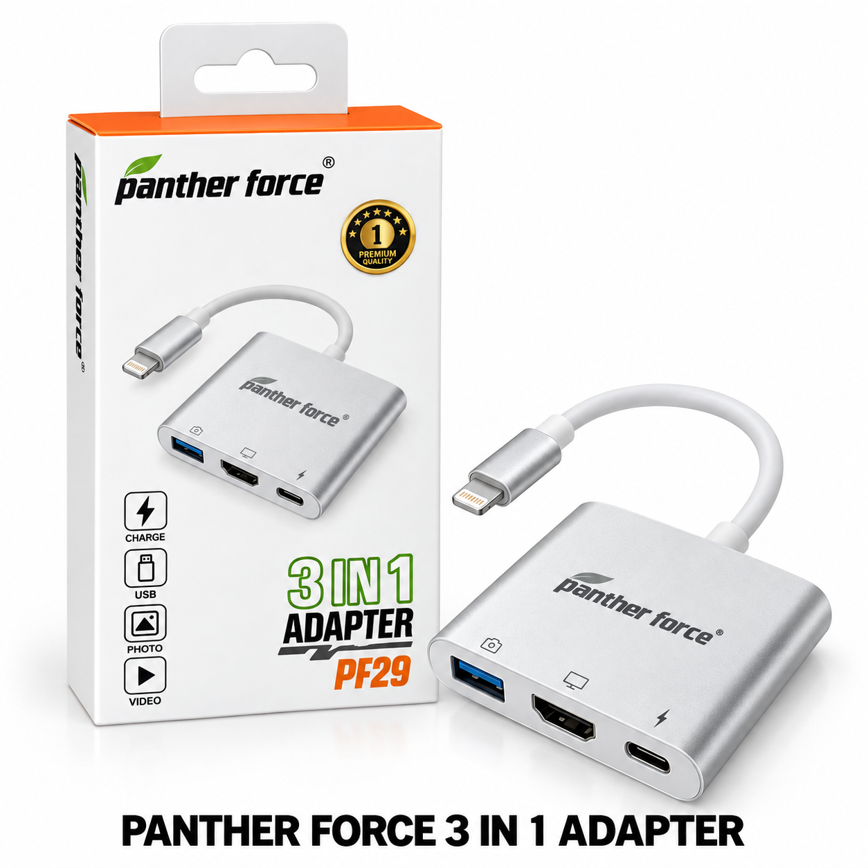 Panther Force 3 in 1 HDMI USB USB-C Multiport Adapter Hub Silver 1 Panther Force 3 in 1 HDMI USB USB-C Multiport Adapter Hub Silver