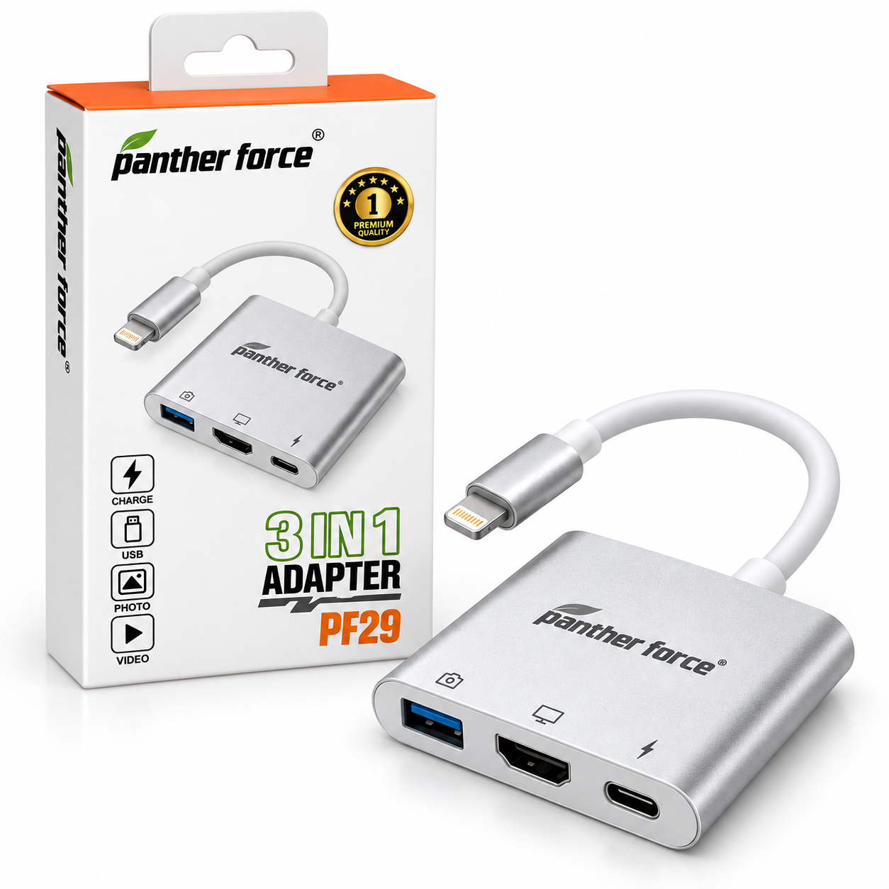 Panther Force 3 in 1 HDMI USB USB-C Multiport Adapter Hub Silver 2 Panther Force 3 in 1 HDMI USB USB-C Multiport Adapter Hub Silver - Image 2
