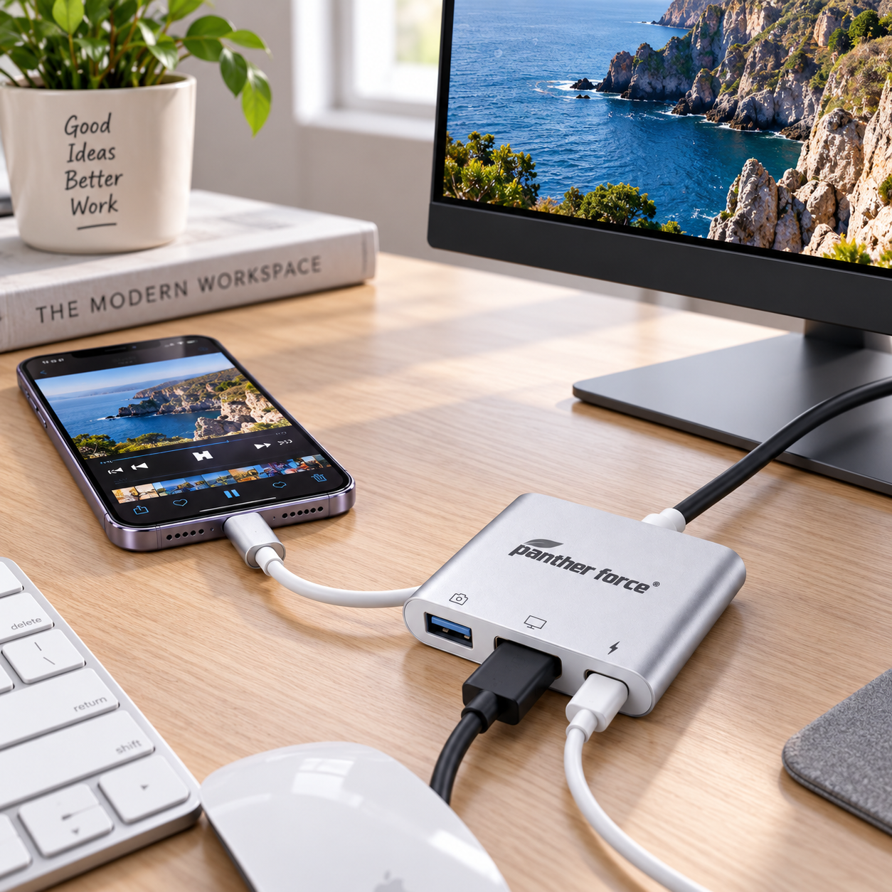 Panther Force 3 in 1 HDMI USB USB-C Multiport Adapter Hub Silver 4 Panther Force 3 in 1 HDMI USB USB-C Multiport Adapter Hub Silver - Image 4