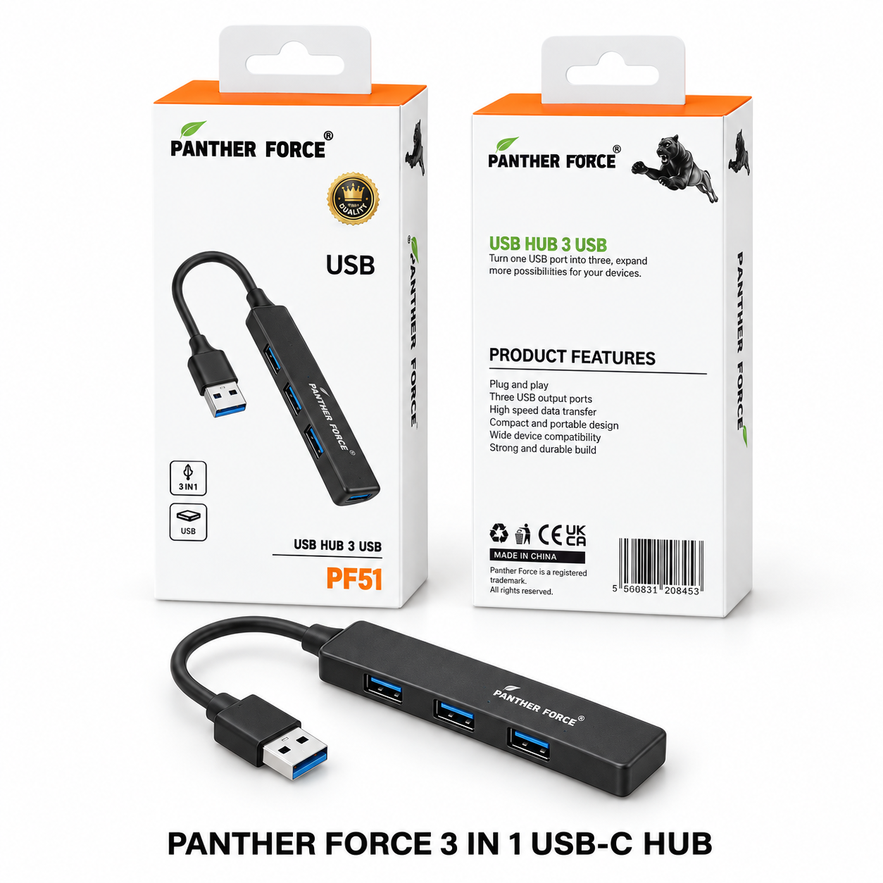 PANTHER FORCE 3 in 1 USB Hub, High-Speed 3-Port USB Splitter Extension Adapter for Laptops & PCs 1 PANTHER FORCE 3 in 1 USB Hub, High-Speed 3-Port USB Splitter Extension Adapter for Laptops & PCs