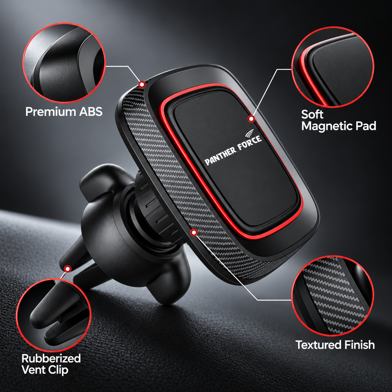 Panther Force Magnetic Air Vent Phone Holder 360° Rotation Car Mount Black 2 Panther Force Magnetic Air Vent Phone Holder 360° Rotation Car Mount Black - Image 2