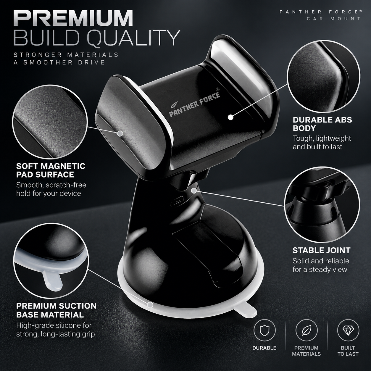 Panther Force Magnetic Car Phone Holder Dashboard Suction Mount Universal, Black 3 Panther Force Magnetic Car Phone Holder Dashboard Suction Mount Universal, Black - Image 3