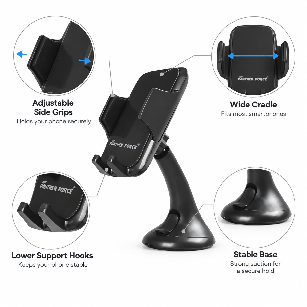 Panther Force Car Phone Holder Stand Adjustable Dashboard Suction Mount Cradle 4 Panther Force Car Phone Holder Stand Adjustable Dashboard Suction Mount Cradle - Image 4