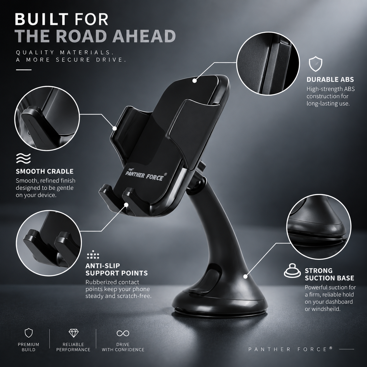 Panther Force Car Phone Holder Stand Adjustable Dashboard Suction Mount Cradle 3 Panther Force Car Phone Holder Stand Adjustable Dashboard Suction Mount Cradle - Image 3