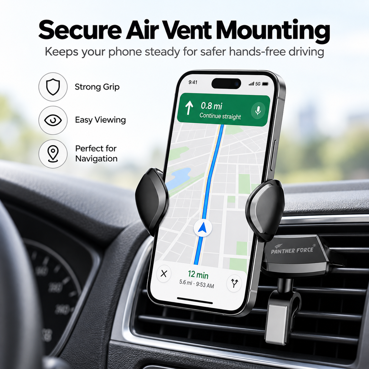 Panther Force Car Air Vent Phone Holder Adjustable Secure Grip Mount Black 5 Panther Force Car Air Vent Phone Holder Adjustable Secure Grip Mount Black - Image 5