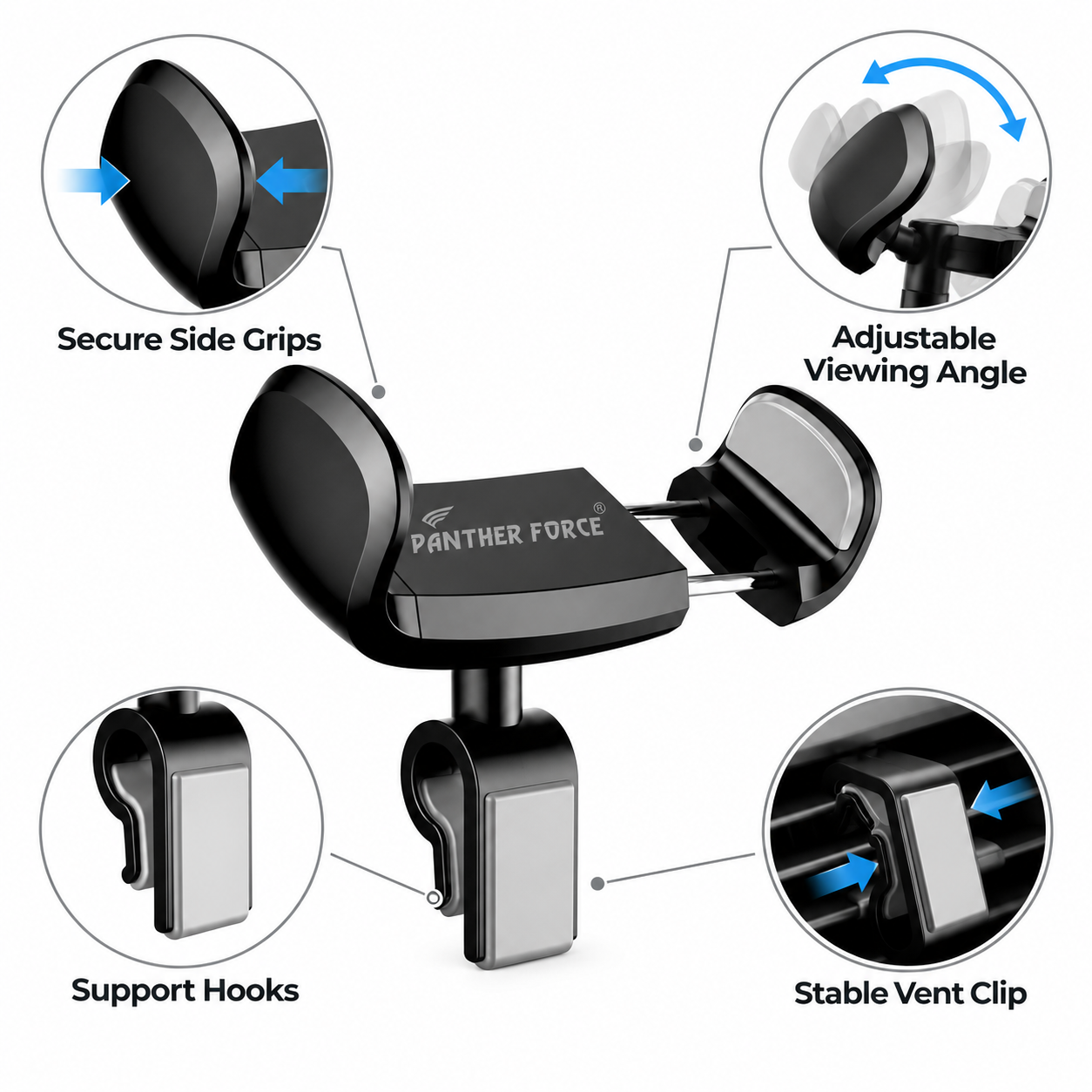 Panther Force Car Air Vent Phone Holder Adjustable Secure Grip Mount Black 4 Panther Force Car Air Vent Phone Holder Adjustable Secure Grip Mount Black - Image 4