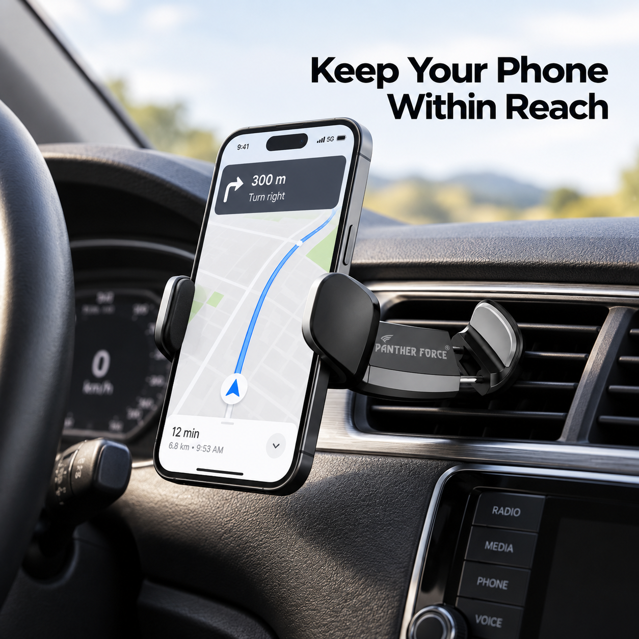 Panther Force Car Air Vent Phone Holder Adjustable Secure Grip Mount Black 2 Panther Force Car Air Vent Phone Holder Adjustable Secure Grip Mount Black - Image 2