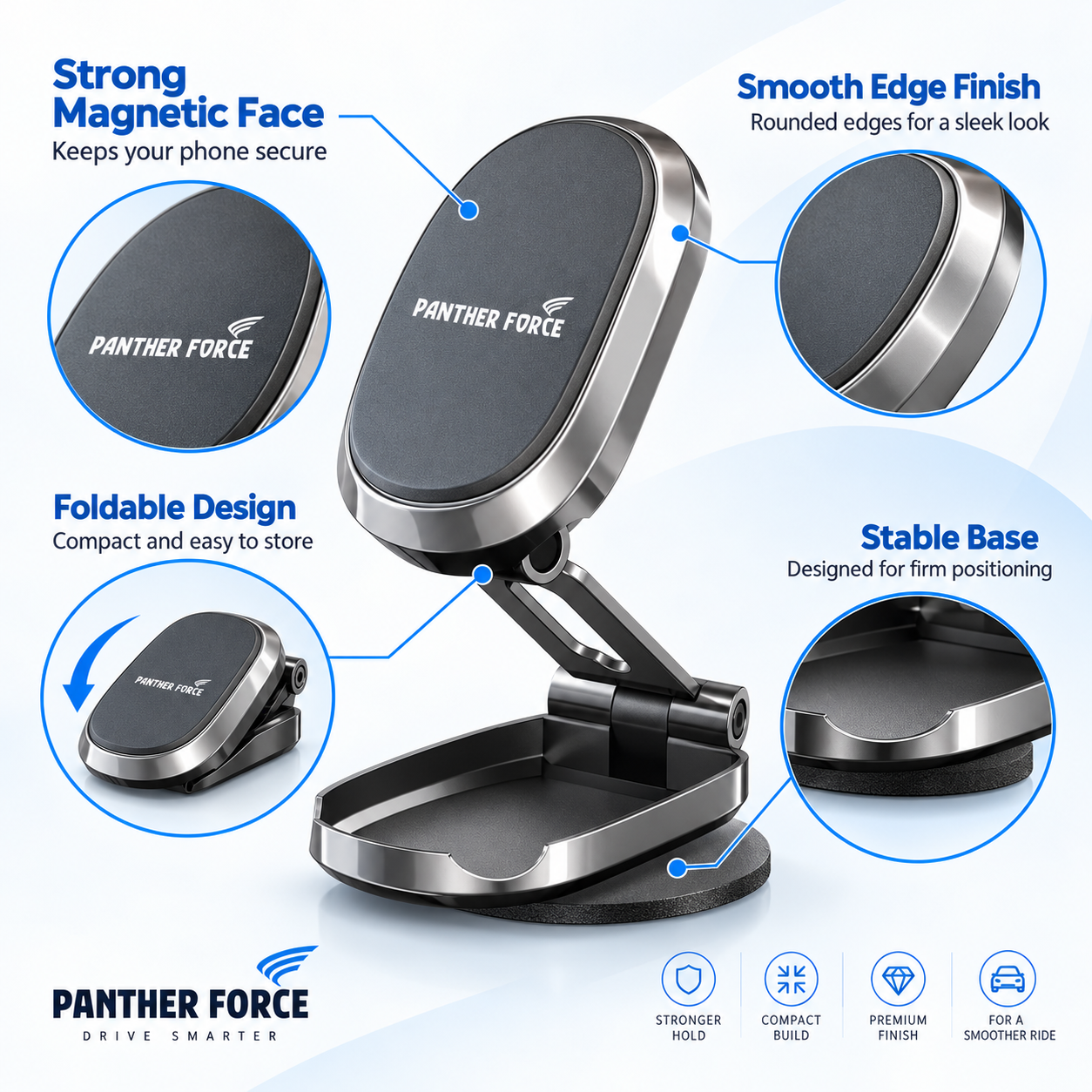 Panther Force Foldable Magnetic Phone Car Mount Holder Strong Grip Dashboard Stand 3 Panther Force Foldable Magnetic Phone Car Mount Holder Strong Grip Dashboard Stand - Image 3