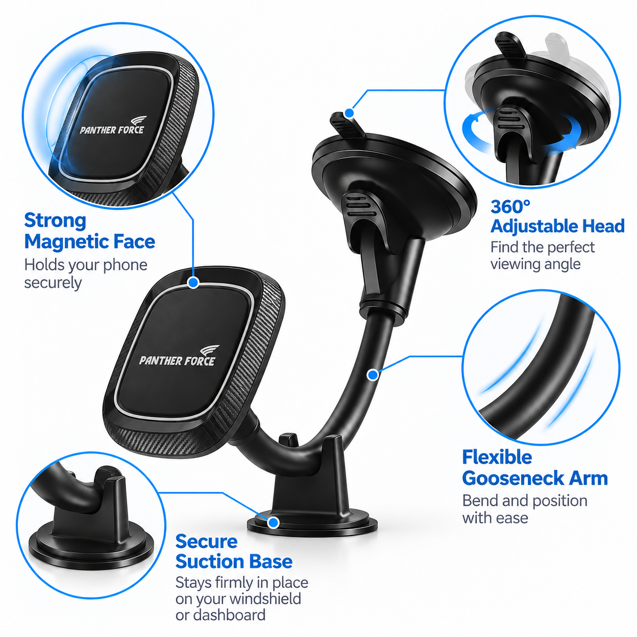 Panther Force Flexible Magnetic Car Phone Holder Suction Mount 360° Dashboard 4 Panther Force Flexible Magnetic Car Phone Holder Suction Mount 360° Dashboard - Image 4
