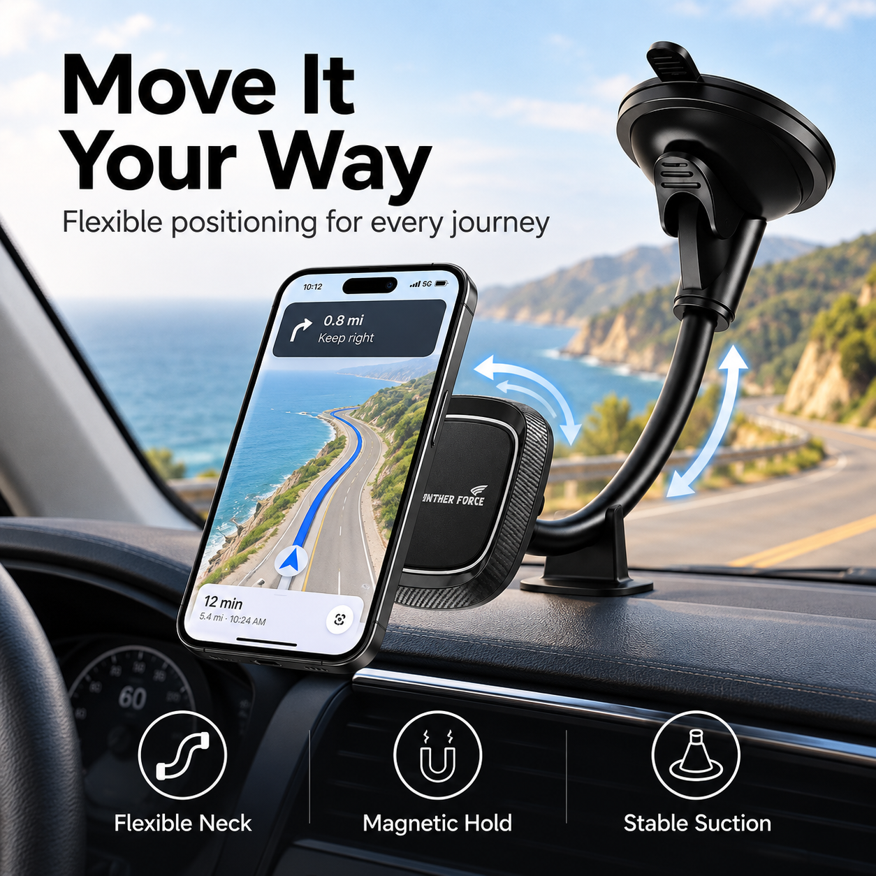 Panther Force Flexible Magnetic Car Phone Holder Suction Mount 360° Dashboard 2 Panther Force Flexible Magnetic Car Phone Holder Suction Mount 360° Dashboard - Image 2