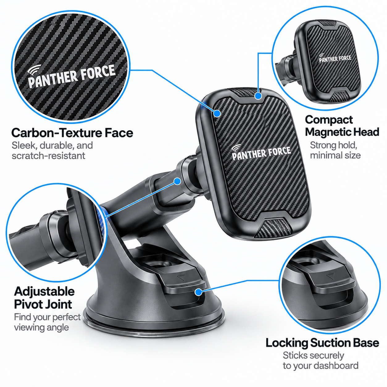 Panther Force Magnetic Car Phone Holder Dashboard Mount Suction Base Black 4 Panther Force Magnetic Car Phone Holder Dashboard Mount Suction Base Black - Image 4