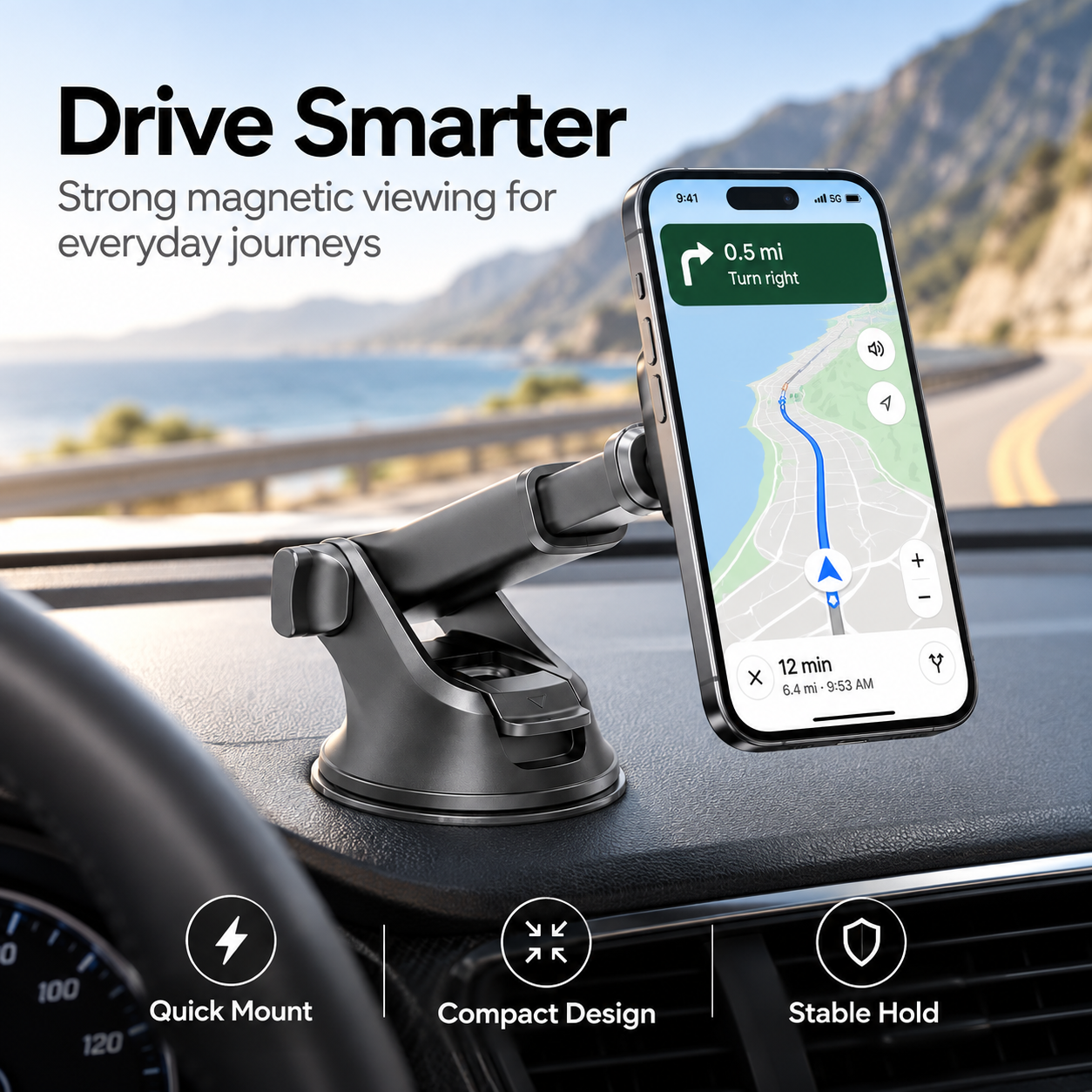Panther Force Magnetic Car Phone Holder Dashboard Mount Suction Base Black 3 Panther Force Magnetic Car Phone Holder Dashboard Mount Suction Base Black - Image 3