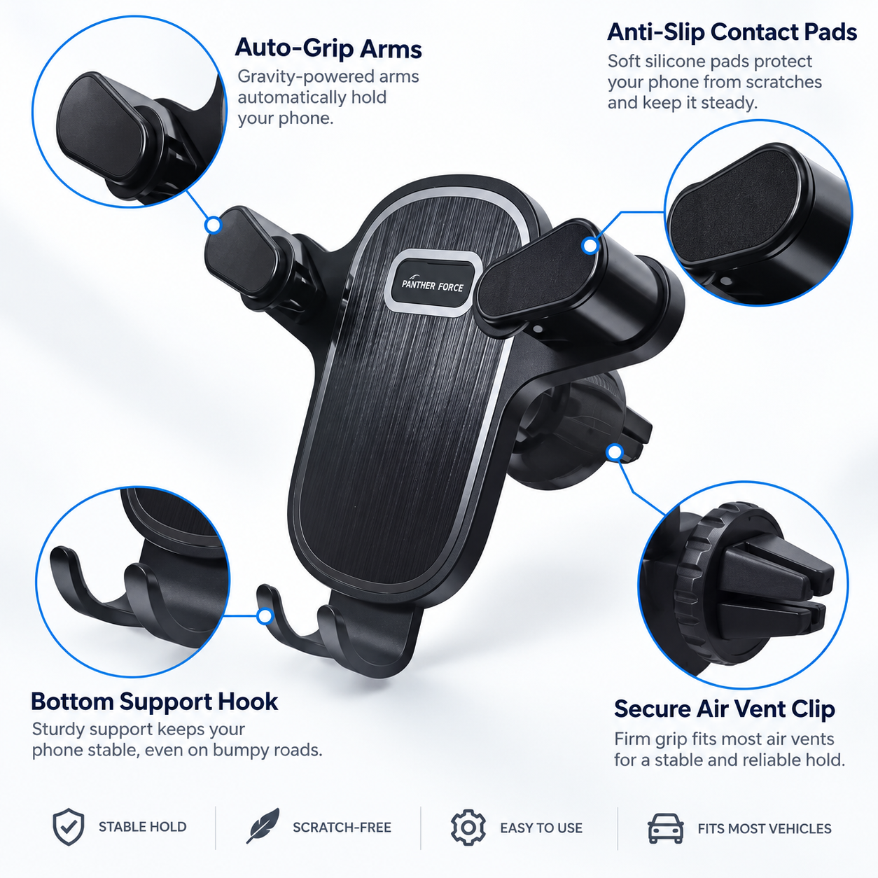 Panther Force Gravity Air Vent Phone Holder Auto Grip Car Mount Universal 4 Panther Force Gravity Air Vent Phone Holder Auto Grip Car Mount Universal - Image 4