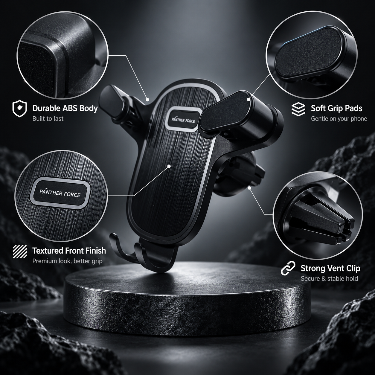 Panther Force Gravity Air Vent Phone Holder Auto Grip Car Mount Universal 3 Panther Force Gravity Air Vent Phone Holder Auto Grip Car Mount Universal - Image 3
