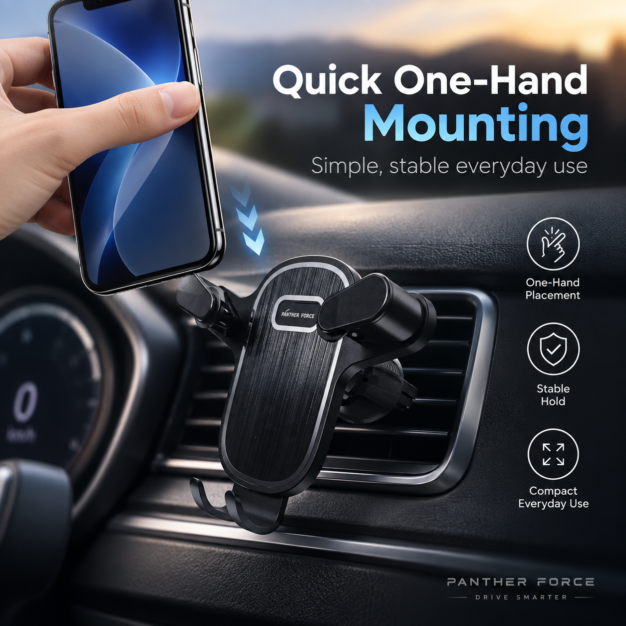 Panther Force Gravity Air Vent Phone Holder Auto Grip Car Mount Universal 2 Panther Force Gravity Air Vent Phone Holder Auto Grip Car Mount Universal - Image 2