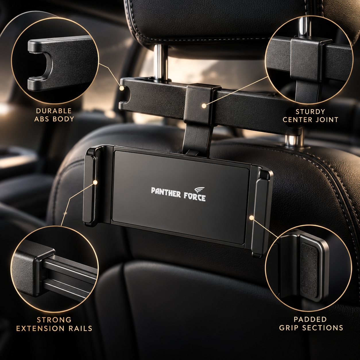 Panther Force Car Headrest Tablet Holder Adjustable Rear Seat Phone Mount Black 5 Panther Force Car Headrest Tablet Holder Adjustable Rear Seat Phone Mount Black - Image 5