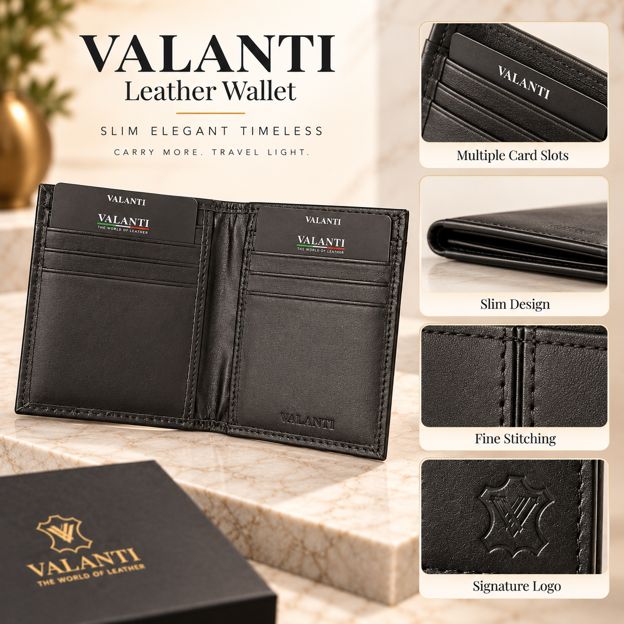 VALANTI Men's Genuine Leather Wallet Black Slim Bifold Card & Cash Holder Gift UK 11 VALANTI Men's Genuine Leather Wallet Black Slim Bifold Card & Cash Holder Gift UK - Image 11