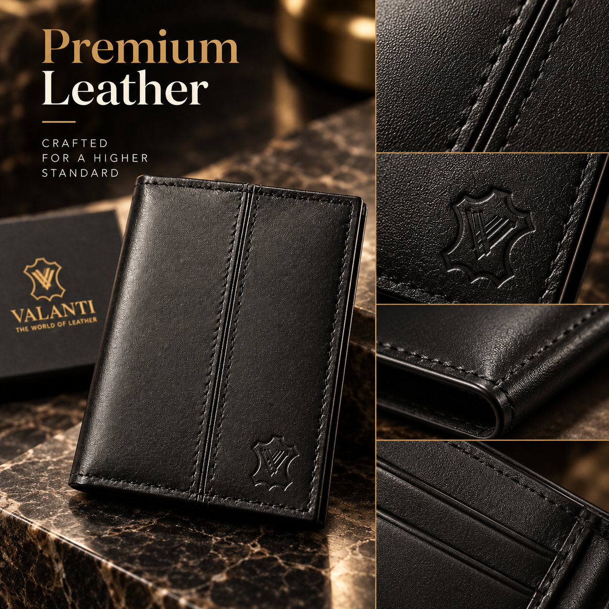 VALANTI Men's Genuine Leather Wallet Black Slim Bifold Card & Cash Holder Gift UK 9 VALANTI Men's Genuine Leather Wallet Black Slim Bifold Card & Cash Holder Gift UK - Image 9