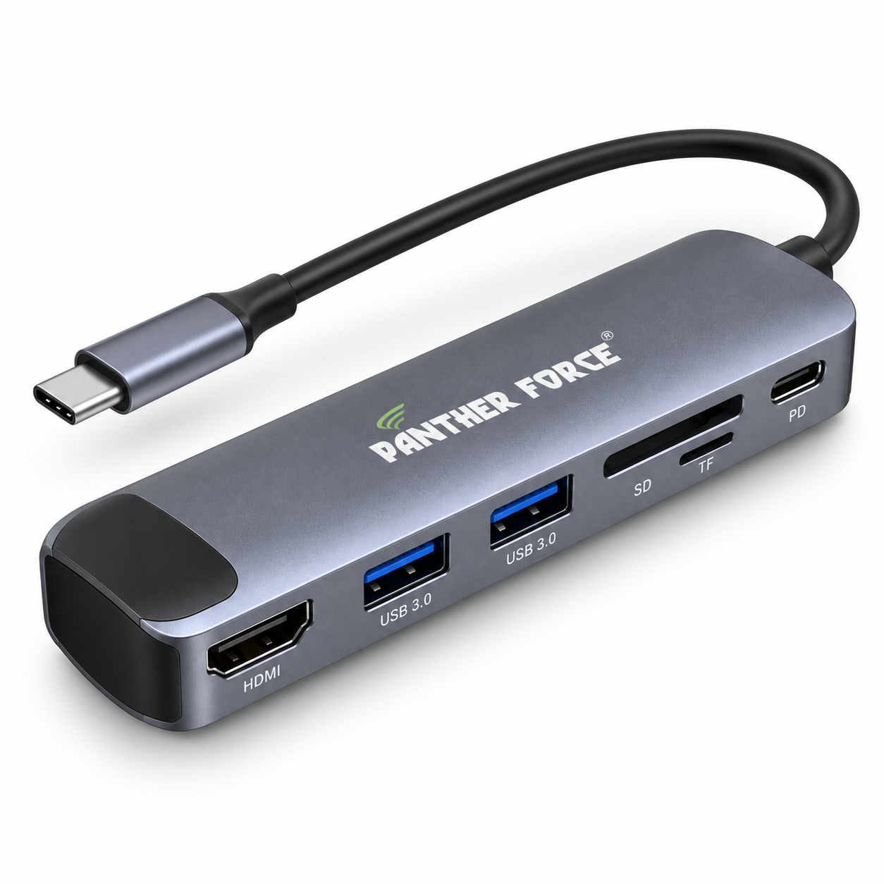 Panther Force 6 in 1 USB C Hub 4K HDMI PD 100W SD TF USB Adapter PF133 2 Panther Force 6 in 1 USB C Hub 4K HDMI PD 100W SD TF USB Adapter PF133 - Image 2