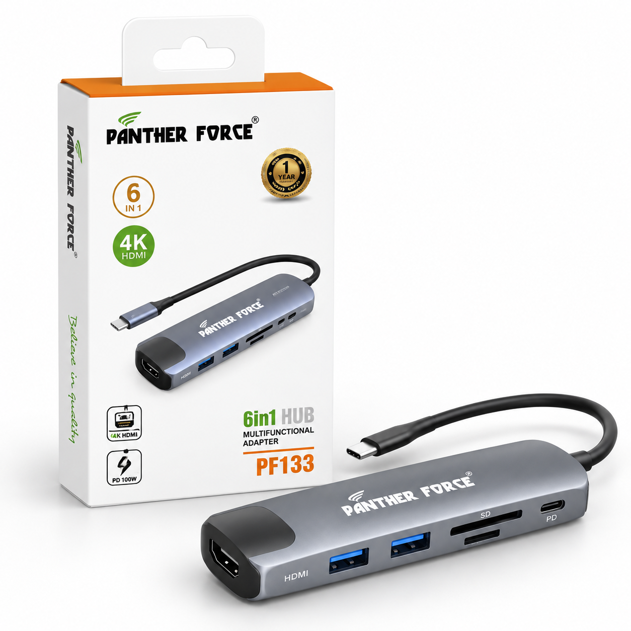Panther Force 6 in 1 USB C Hub 4K HDMI PD 100W SD TF USB Adapter PF133 3 Panther Force 6 in 1 USB C Hub 4K HDMI PD 100W SD TF USB Adapter PF133 - Image 3