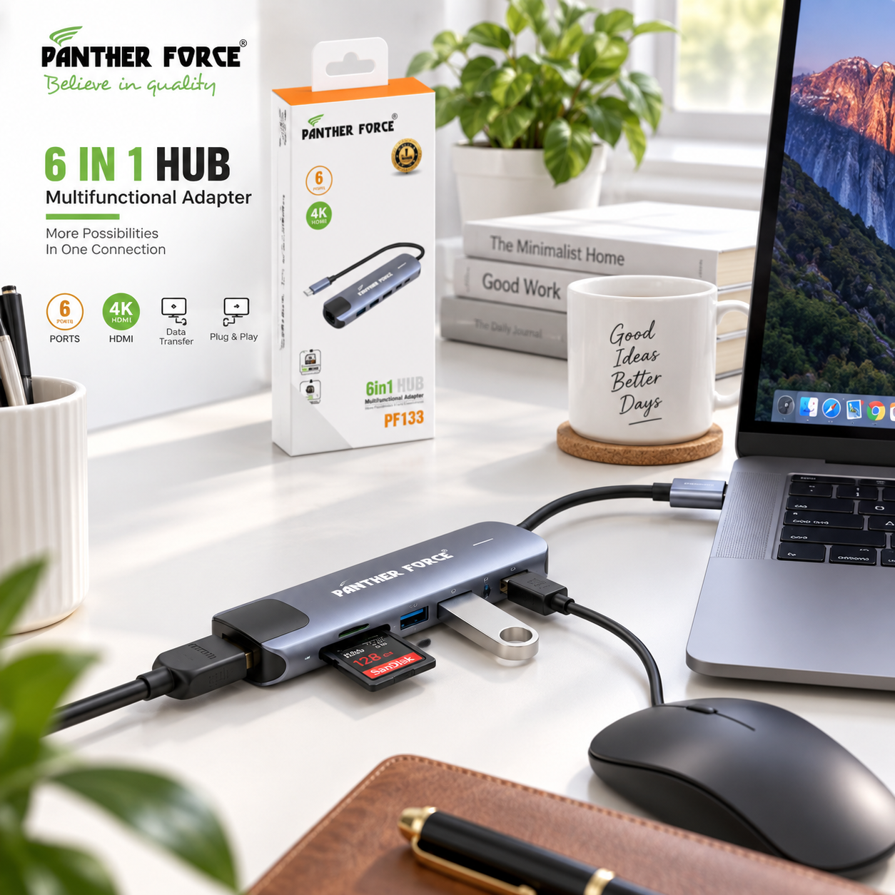 Panther Force 6 in 1 USB C Hub 4K HDMI PD 100W SD TF USB Adapter PF133 4 Panther Force 6 in 1 USB C Hub 4K HDMI PD 100W SD TF USB Adapter PF133 - Image 4