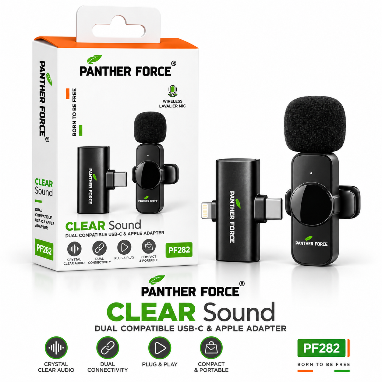 Panther Force Clear Sound Wireless Lavalier Mic PF282 Dual USB-C & Apple Adapter 1 Panther Force Clear Sound Wireless Lavalier Mic PF282 Dual USB-C & Apple Adapter