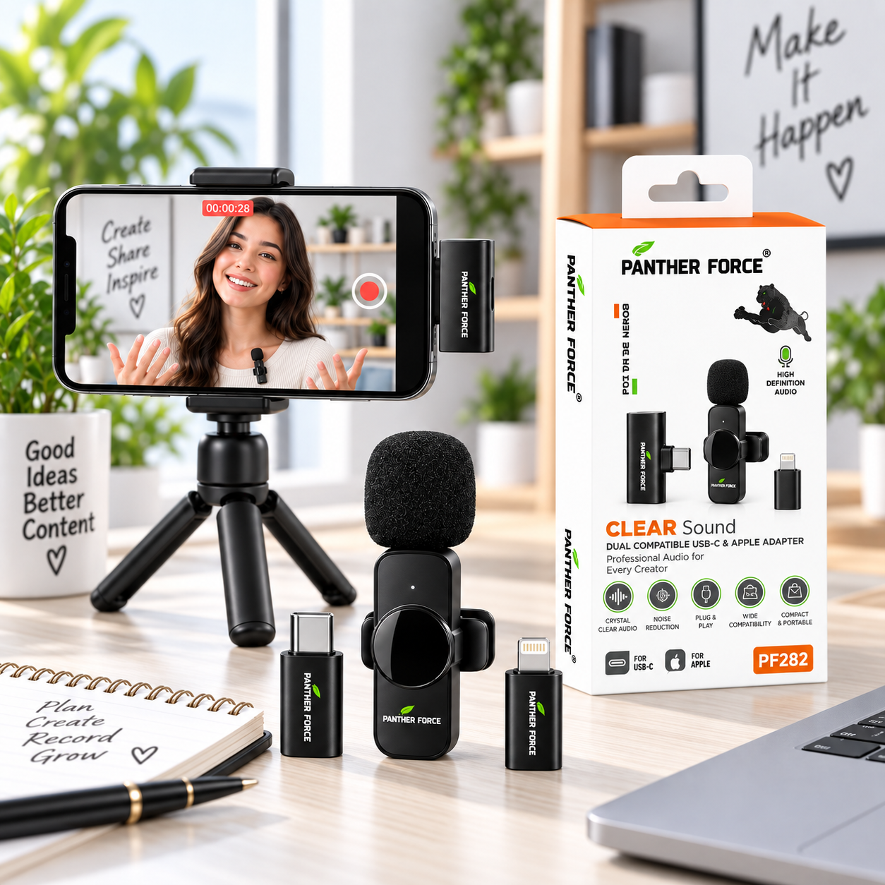 Panther Force Clear Sound Wireless Lavalier Mic PF282 Dual USB-C & Apple Adapter 4 Panther Force Clear Sound Wireless Lavalier Mic PF282 Dual USB-C & Apple Adapter - Image 4
