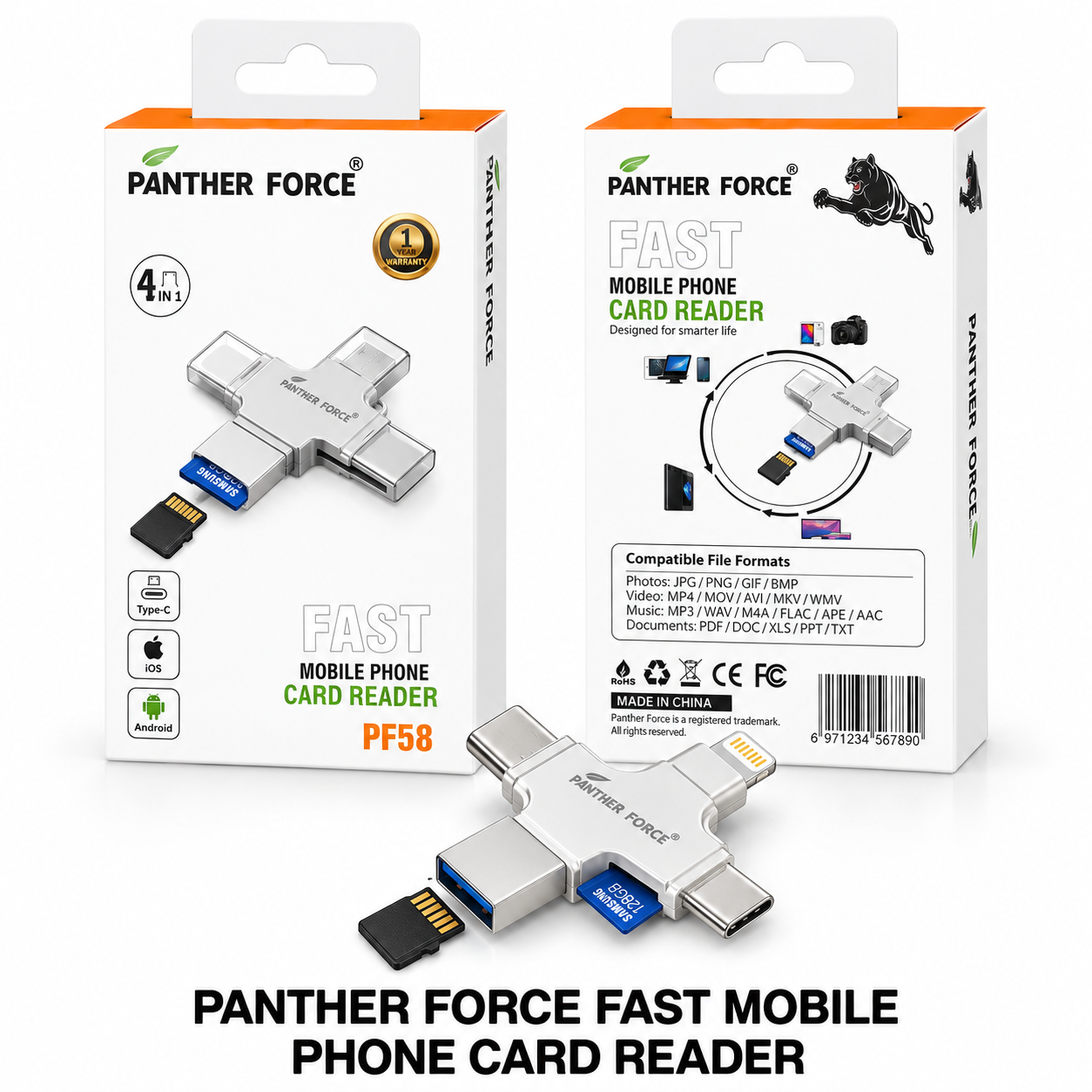 Panther Force Fast Mobile Phone Card Reader PF58 4 in 1 Multi-Connector SD TF Adapter 1 Panther Force Fast Mobile Phone Card Reader PF58 4 in 1 Multi-Connector SD TF Adapter
