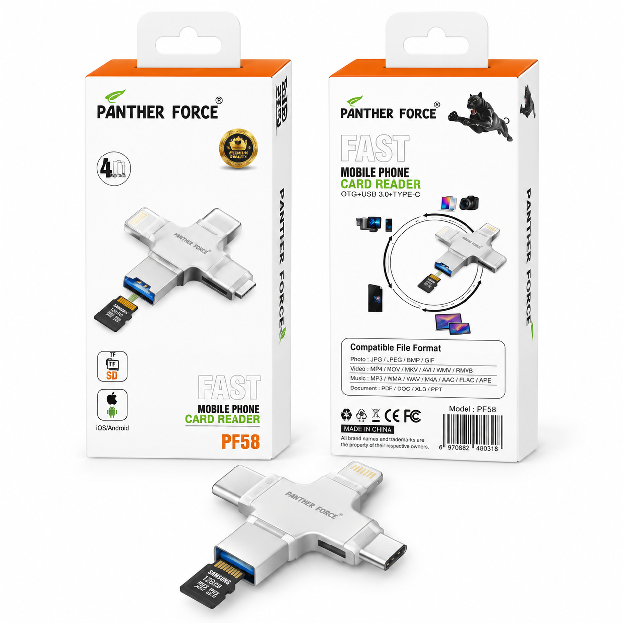 Panther Force Fast Mobile Phone Card Reader PF58 4 in 1 Multi-Connector SD TF Adapter 3 Panther Force Fast Mobile Phone Card Reader PF58 4 in 1 Multi-Connector SD TF Adapter - Image 3