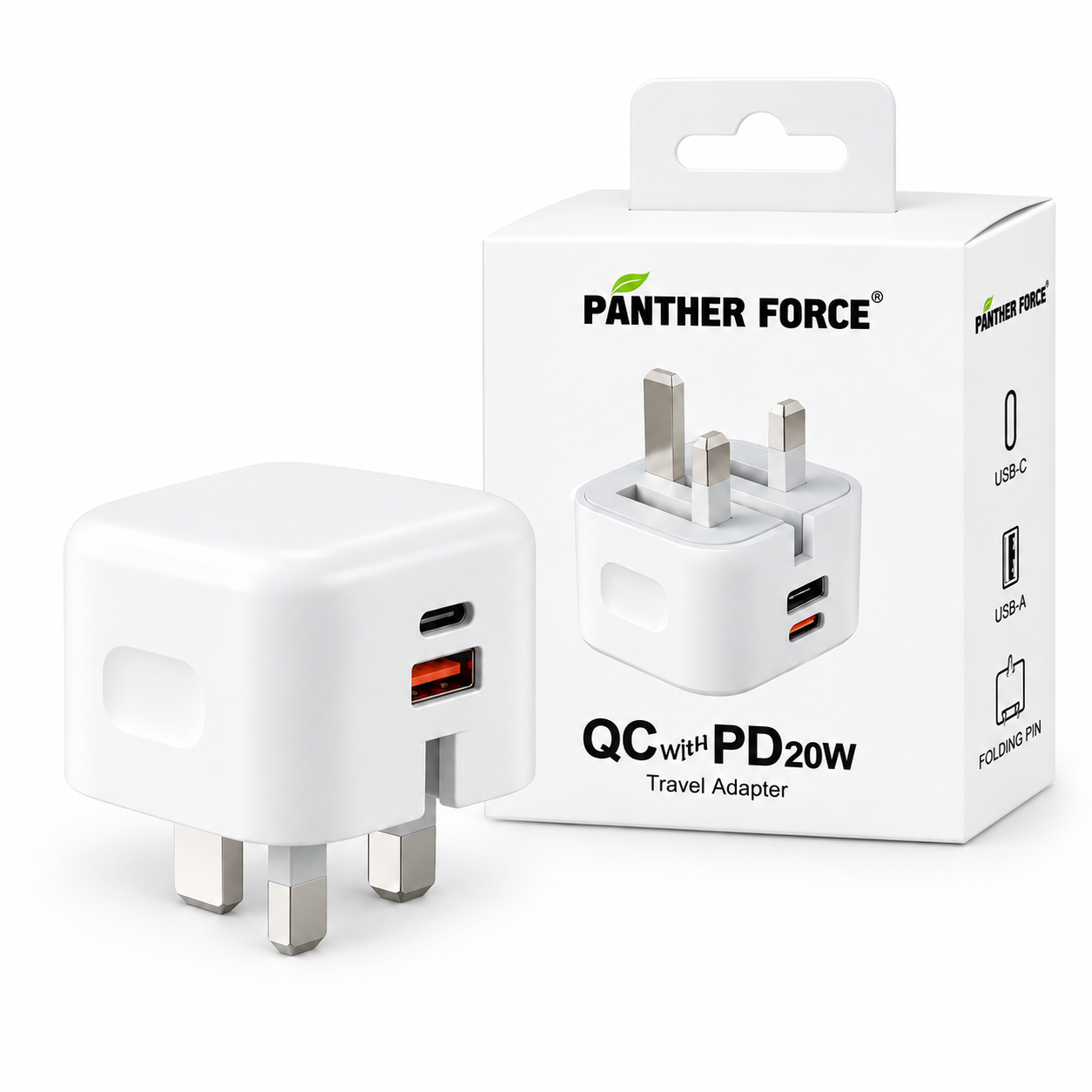 Panther Force Folding Pin 20W Travel Adapter QC with PD USB-C & USB-A Wall Charger 3 Panther Force Folding Pin 20W Travel Adapter QC with PD USB-C & USB-A Wall Charger - Image 3
