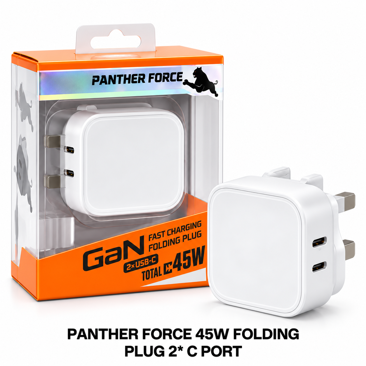 Panther Force 45W GaN Fast Charging Wall Charger Dual USB-C Folding Plug Adapter 1 Panther Force 45W GaN Fast Charging Wall Charger Dual USB-C Folding Plug Adapter