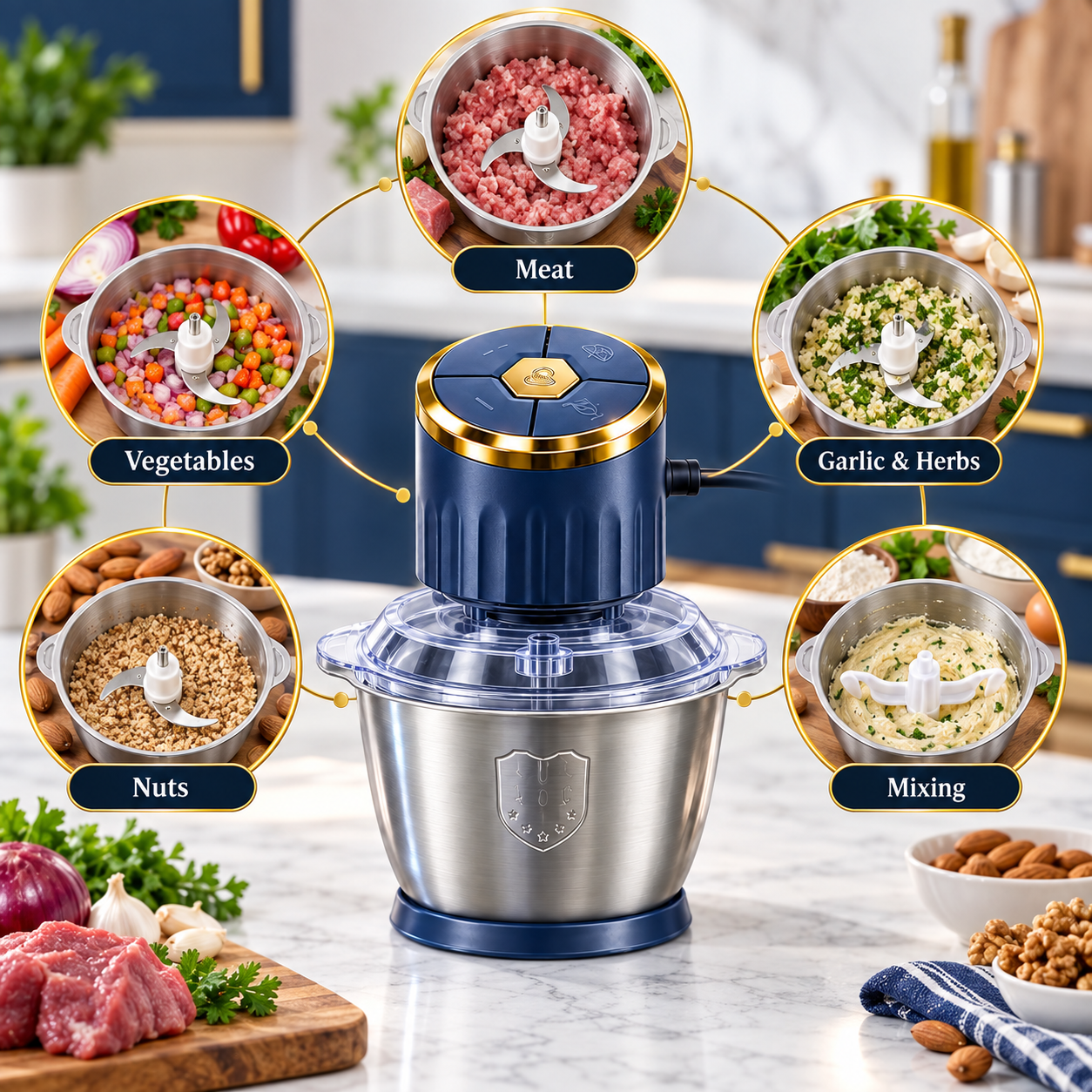 Electric Meat Grinder Food Chopper Mincer Stainless Steel Bowl Kitchen Processor 5 Electric Meat Grinder Food Chopper Mincer Stainless Steel Bowl Kitchen Processor - Image 5
