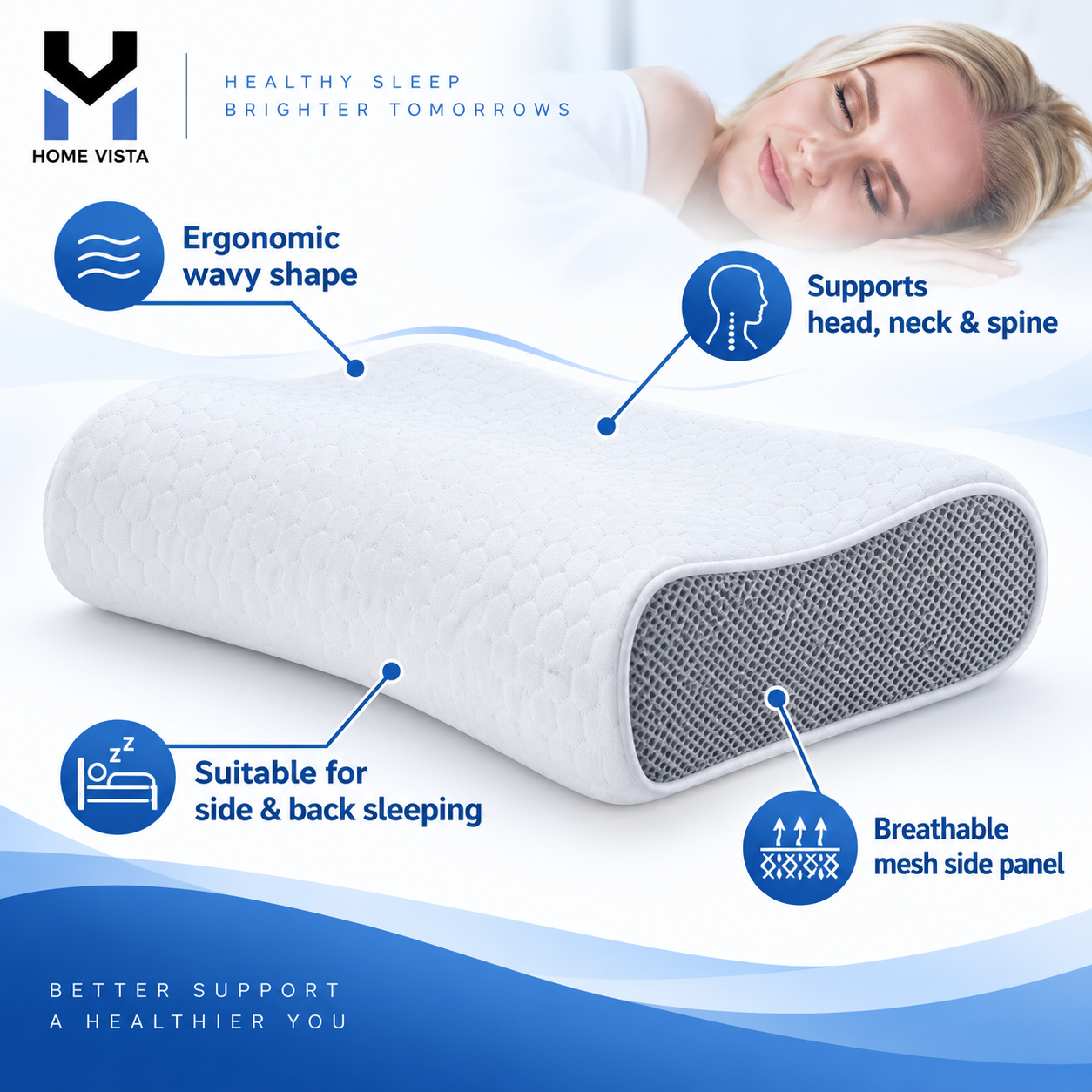 Memory Foam Pillow Contour Orthopaedic Neck Support Side Back Sleeper Bedroom UK 4 Memory Foam Pillow Contour Orthopaedic Neck Support Side Back Sleeper Bedroom UK - Image 4