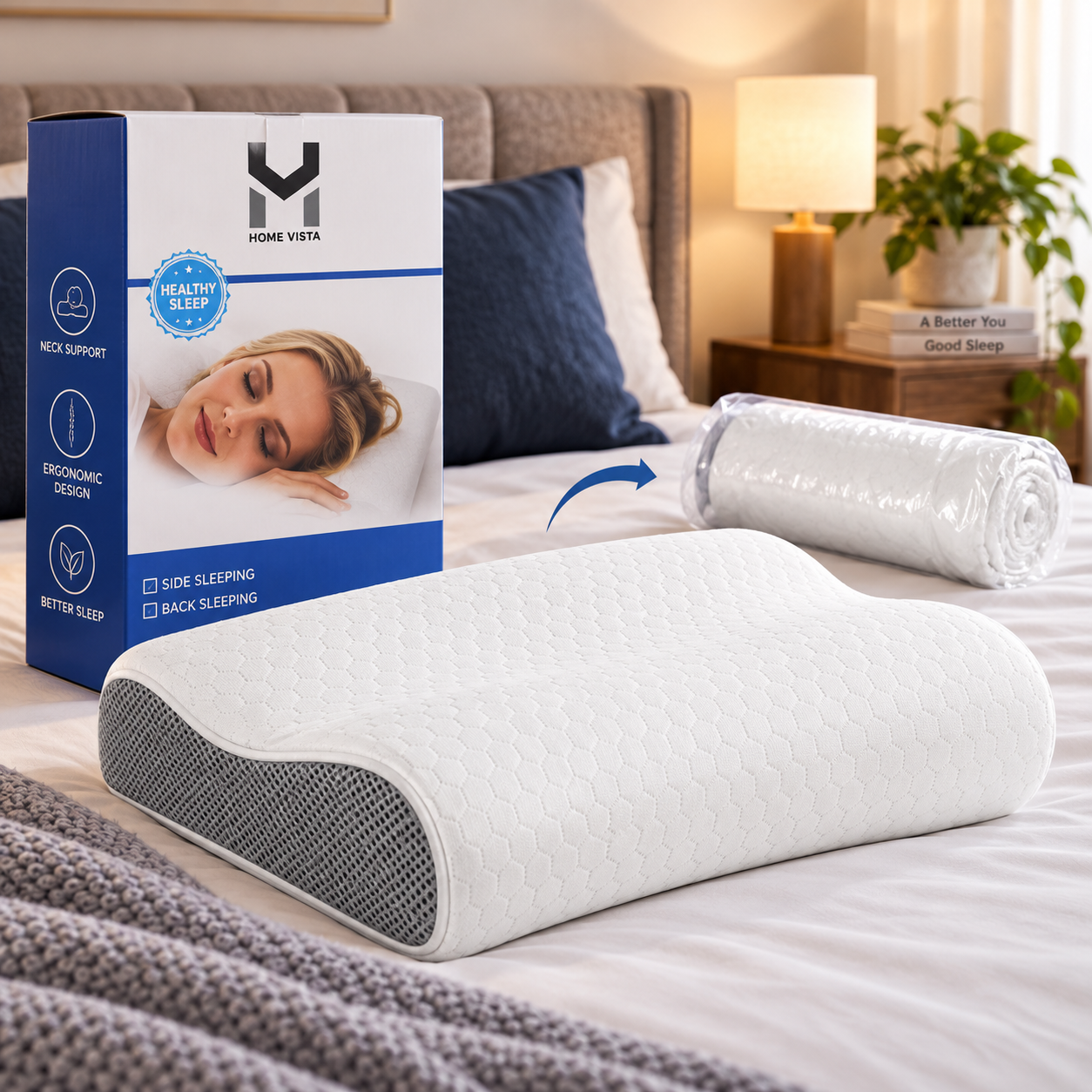Memory Foam Pillow Contour Orthopaedic Neck Support Side Back Sleeper Bedroom UK 2 Memory Foam Pillow Contour Orthopaedic Neck Support Side Back Sleeper Bedroom UK - Image 2
