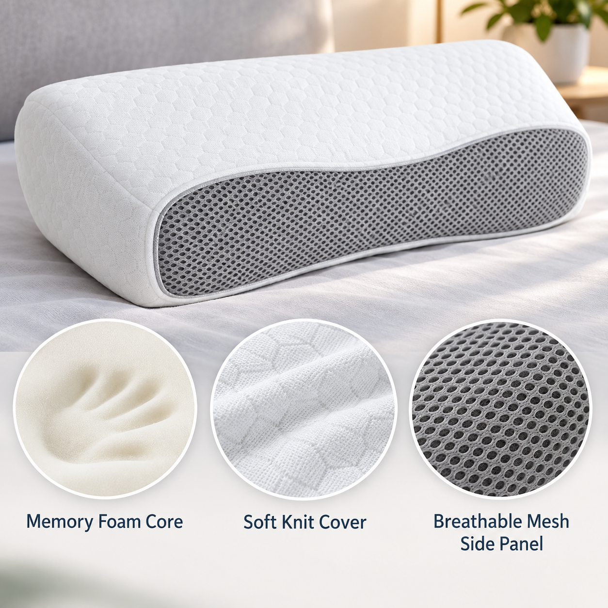 Memory Foam Pillow Contour Orthopaedic Neck Support Side Back Sleeper Bedroom UK 3 Memory Foam Pillow Contour Orthopaedic Neck Support Side Back Sleeper Bedroom UK - Image 3