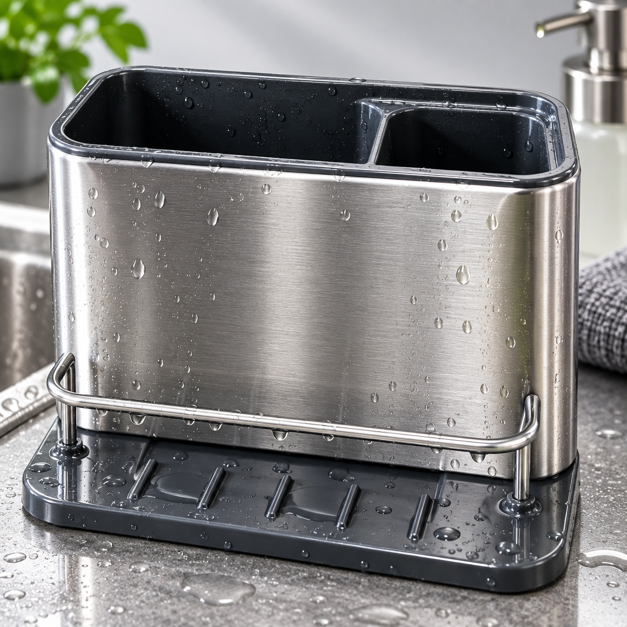 Stainless Steel Kitchen Sink Caddy Organizer Sponge Soap Brush Holder Drain Tray 3 Stainless Steel Kitchen Sink Caddy Organizer Sponge Soap Brush Holder Drain Tray - Image 3