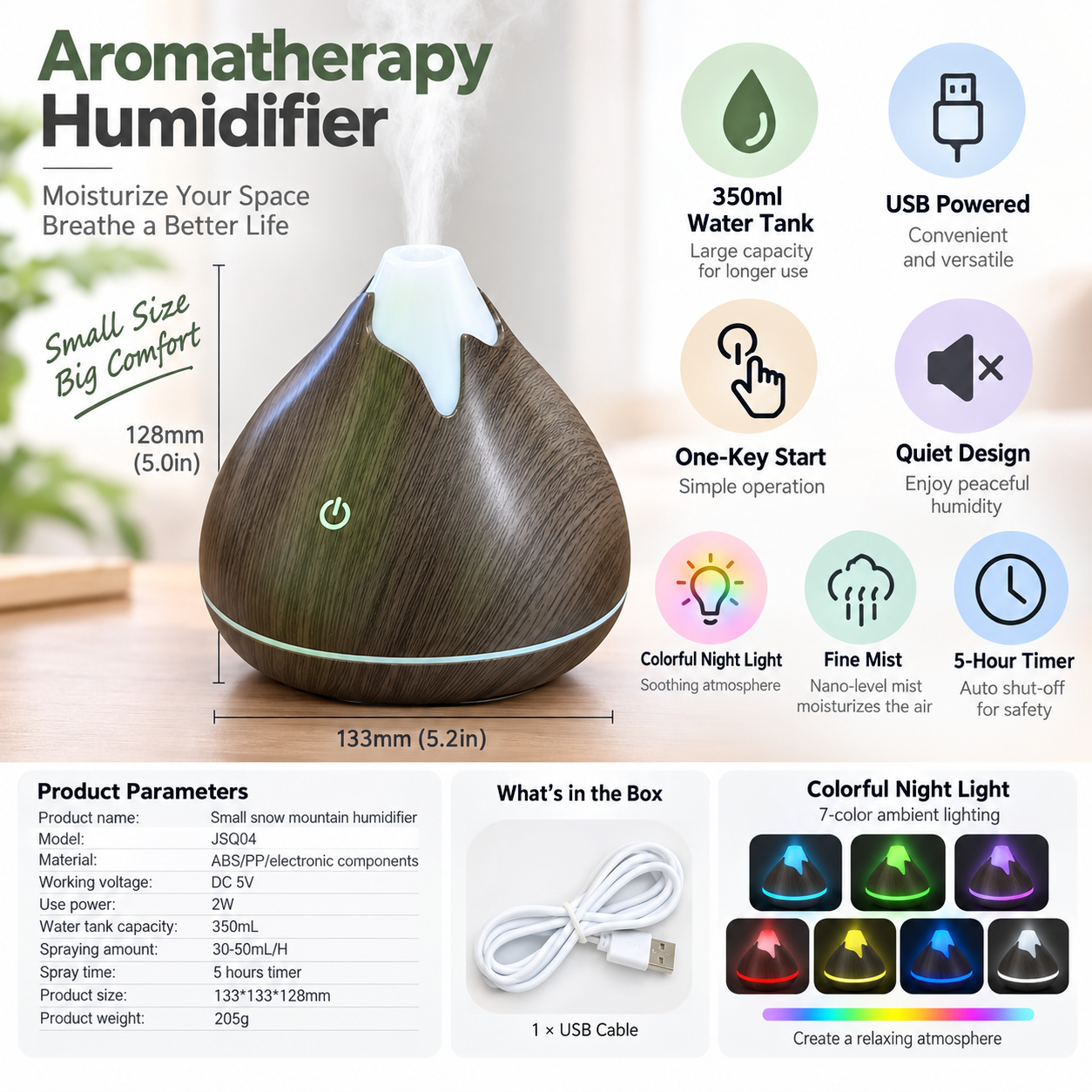 Wood Grain Aromatherapy Humidifier Essential Oil Diffuser Cool Mist LED Rooms UK 4 Wood Grain Aromatherapy Humidifier Essential Oil Diffuser Cool Mist LED Rooms UK - Image 4