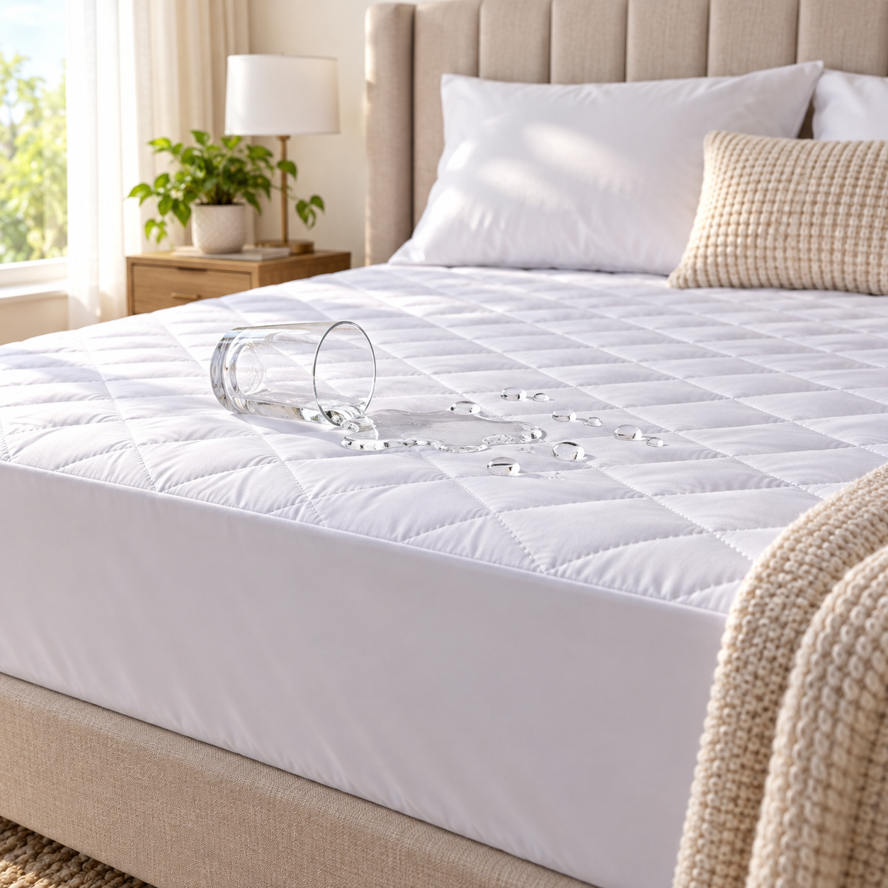 Waterproof Quilted Mattress Protector Fitted Bed Cover Deep Skirt Fresh White UK 5 Waterproof Quilted Mattress Protector Fitted Bed Cover Deep Skirt Fresh White UK - Image 5