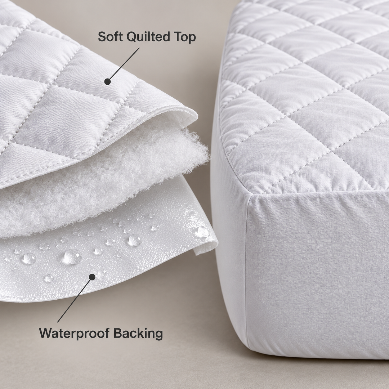 Waterproof Quilted Mattress Protector Fitted Bed Cover Deep Skirt Fresh White UK 3 Waterproof Quilted Mattress Protector Fitted Bed Cover Deep Skirt Fresh White UK - Image 3