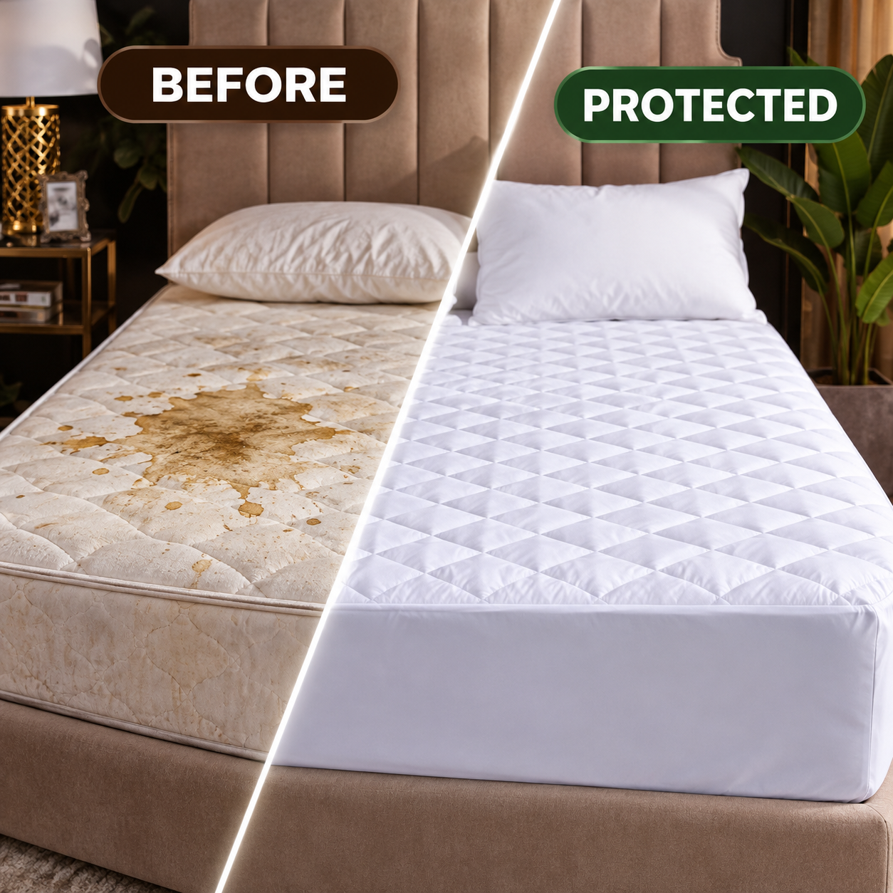 Waterproof Quilted Mattress Protector Fitted Bed Cover Deep Skirt Fresh White UK 2 Waterproof Quilted Mattress Protector Fitted Bed Cover Deep Skirt Fresh White UK - Image 2