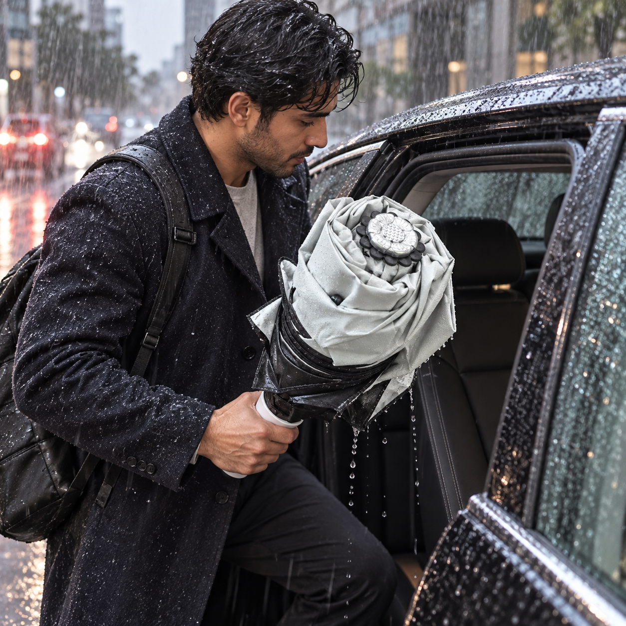Reverse Folding Umbrella White Compact Upside Down Rain Protection Car Travel UK 5 Reverse Folding Umbrella White Compact Upside Down Rain Protection Car Travel UK - Image 5