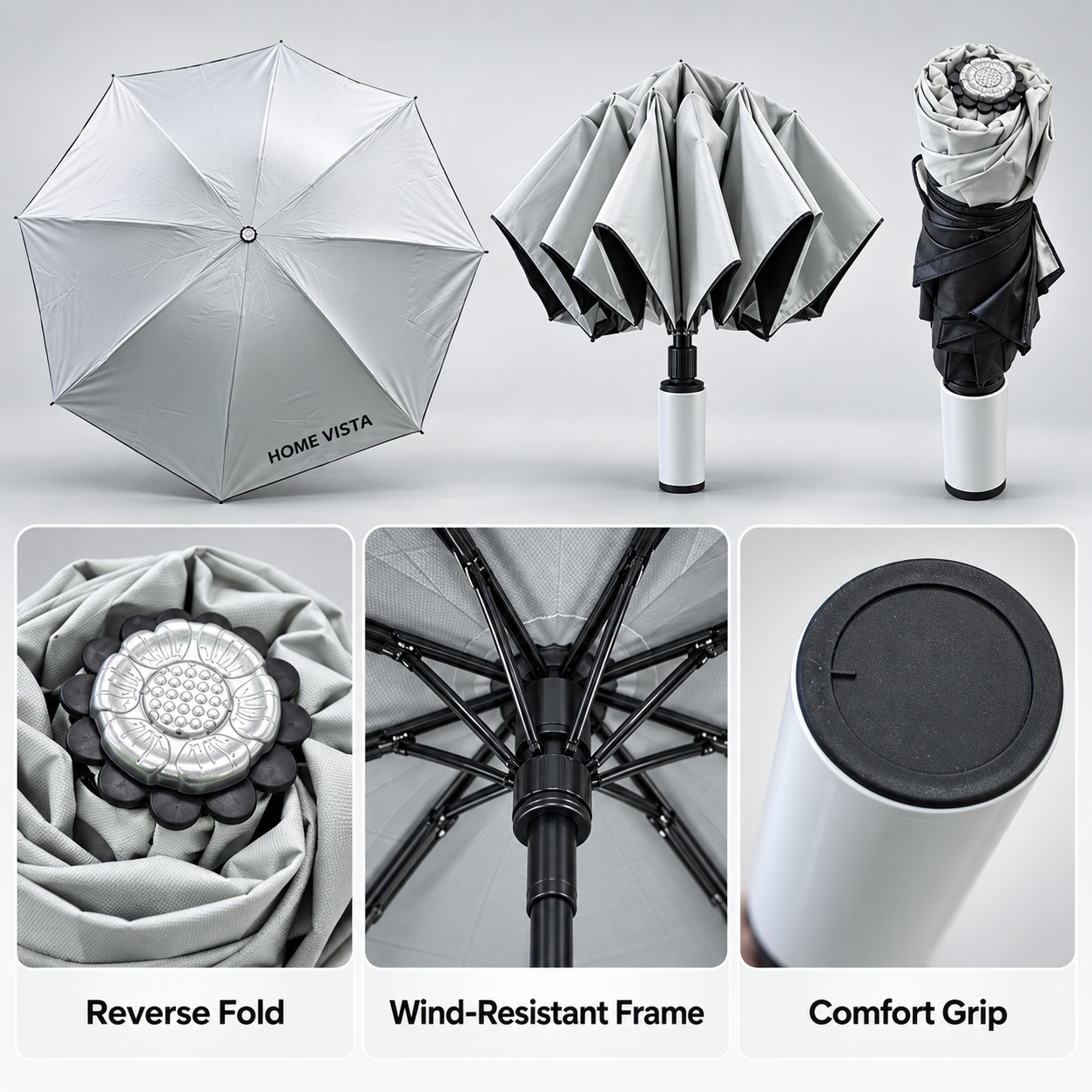 Reverse Folding Umbrella White Compact Upside Down Rain Protection Car Travel UK 3 Reverse Folding Umbrella White Compact Upside Down Rain Protection Car Travel UK - Image 3