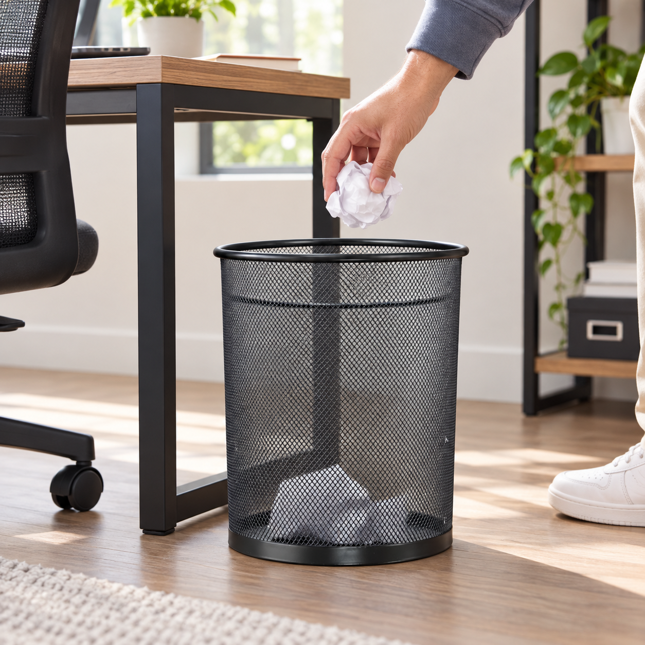 Black Metal Mesh Waste Paper Bin Office Home Bedroom Rubbish Basket Round UK New 5 Black Metal Mesh Waste Paper Bin Office Home Bedroom Rubbish Basket Round UK New - Image 5