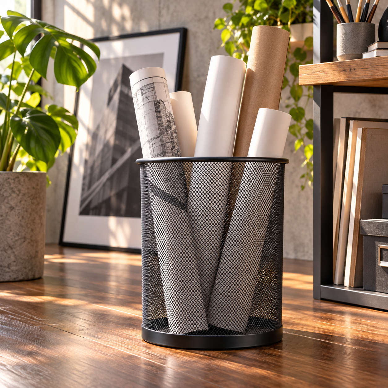 Black Metal Mesh Waste Paper Bin Office Home Bedroom Rubbish Basket Round UK New 2 Black Metal Mesh Waste Paper Bin Office Home Bedroom Rubbish Basket Round UK New - Image 2