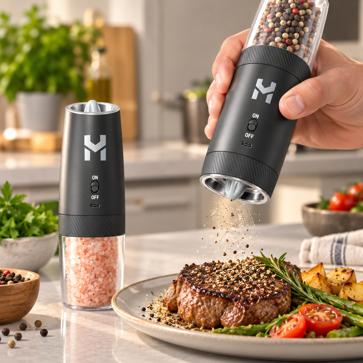 HOME VISTA Electric Salt Pepper Grinder Set Automatic Gravity Rechargeable Mills 2 HOME VISTA Electric Salt Pepper Grinder Set Automatic Gravity Rechargeable Mills - Image 2